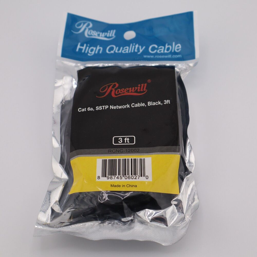 Rosewill Cat 6a SSTP Network Cable Black 3ft RCNC-12002
